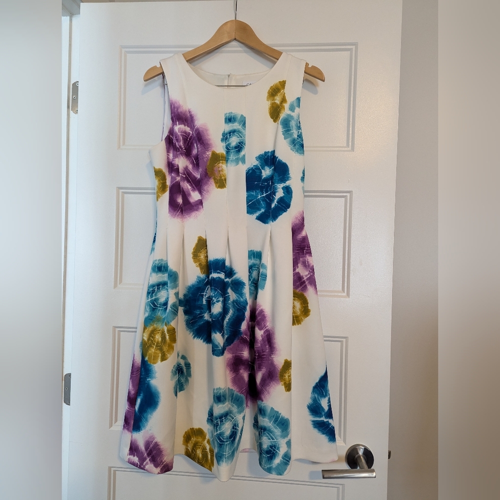 Calvin Klein White Dress with Floral Accents